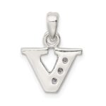 Sterling Silver CZ Letter V Initial Pendant - Image 3