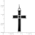 Sterling Silver Platinum-plated Brushed & Polished Enml Black Cross Pendant - Image 3