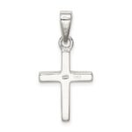 Sterling Silver Rhod-plated Blue Inlay Created Opal Thin Cross Pendant - Image 4
