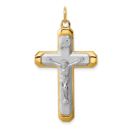 Sterling Silver Platinum-plated Satin/Polished Vermeil Corpus Cross Pendant