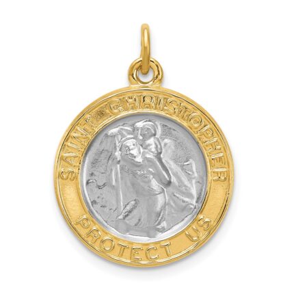Sterling Silver Platinum-plated & Gold-plated St. Christopher Medal