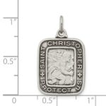 Sterling Silver Antiqued Square St. Christopher Medal Pendant - Image 3