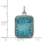 Sterling Silver Blue Enamel Square St. Christopher Medal Pendant - Image 3