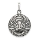 Sterling Silver Polished Antique Finish Cancer Horoscope Zodiac Pendant