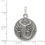 Sterling Silver Polished Antique Finish Scorpio Horoscope Zodiac Pendant - Image 3