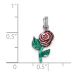 Sterling Silver Rhodium-plated Green and Red Enamel Rose Charm - Image 3