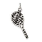 Sterling Silver Antiqued Tennis Racquet Charm - Image 4