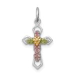Sterling Silver Platinum-plated Polished Epoxy & Gold-plated Cross Pendant