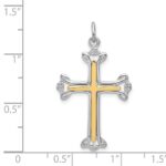 Sterling Silver Platinum-plated Polished Vermeil Budded Cross Pendant - Image 3