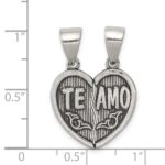 Sterling Silver Antiqued Te Amo Break Apart Heart Pendant - Image 3