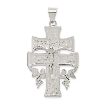 Sterling Silver Polished Large Caravaca INRI Crucifix Cross Pendant