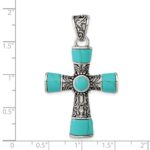 Sterling Silver Synthetic Turquoise Antiqued Cross Pendant - Image 3