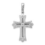 Sterling Silver Rhodium-plated Brushed/Polished Cross Pendant - Image 3
