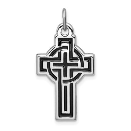 Sterling Silver Platinum-plated & Black Platinum Design Cross Pendant