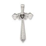 Sterling Silver Polished Rhodium & Rose Gold-plated Mom CZ Cross Pendant - Image 4