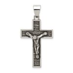 Sterling Silver Antiqued Box Cross Crucifix Pendant
