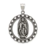 Sterling Silver Antiqued Religious Ruffled Circle Pendant