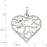 Sterling Silver Polished & Textured 'Mom' Engraved Heart Pendant - Image 3