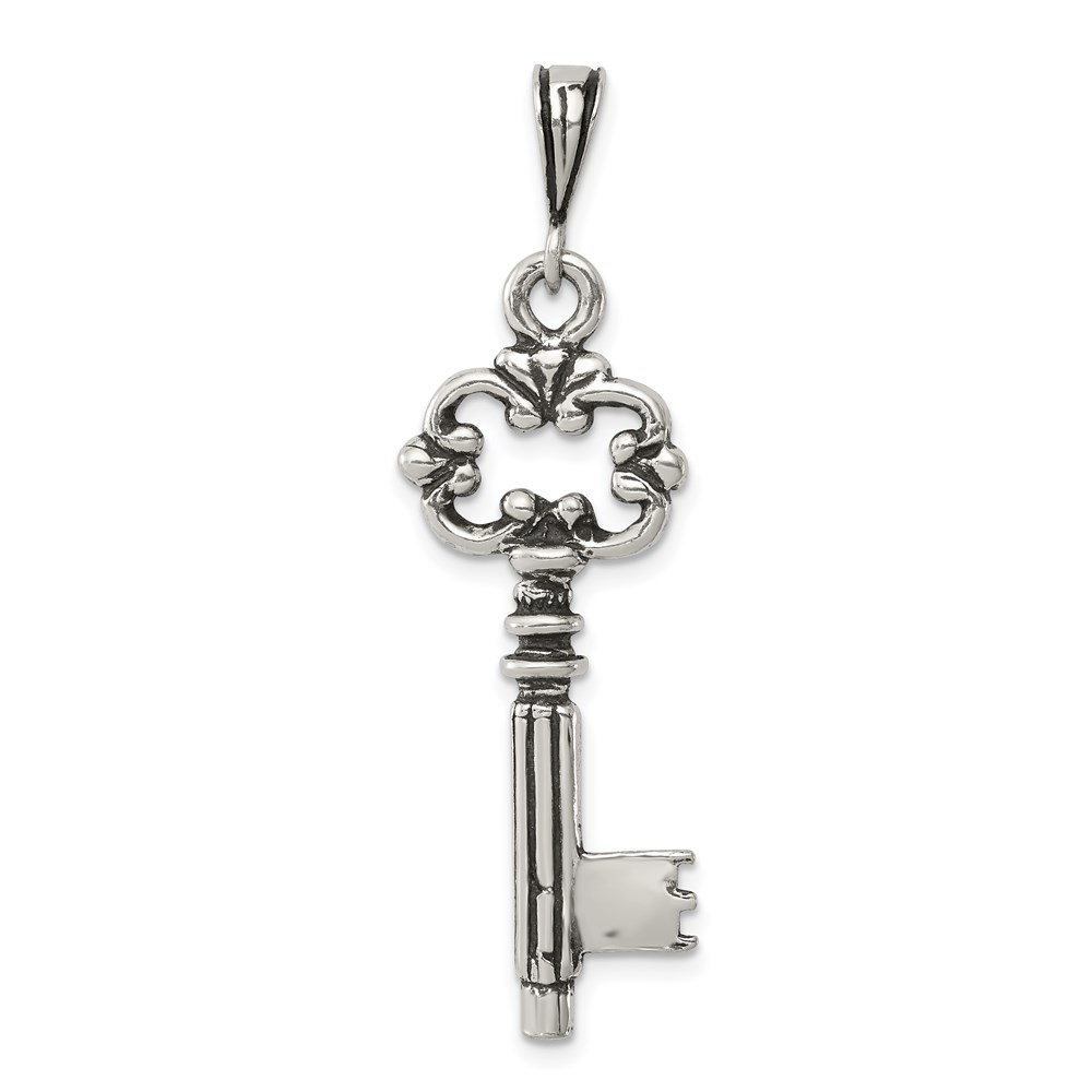 QC8523.jpg Sterling Silver Antiqued & Textured Key Pendant - Image 1