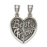 Sterling Silver Antiqued Best Friends Break Apart Heart Pendant