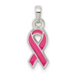 Sterling Silver Polished Pink Enameled Ribbon Pendant - Image 4