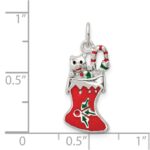 Sterling Silver Polished Enamel Christmas Stocking Pendant - Image 3