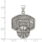 Sterling Silver Antiqued & Textured Basketball with Backboard Pendant - Image 3