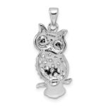 Sterling Silver Rhodium-plated CZ Owl Pendant - Image 3