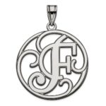 Sterling Silver Rhodium-plated Fancy Script Letter F Initial Pendant
