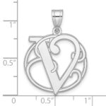 Sterling Silver Rhodium-plated Fancy Script Letter V Initial Pendant - Image 4