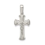 Sterling Silver Rhodium-plated Satin & Polished Crucifix Pendant