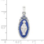 Sterling Silver Satin & D/C Epoxy & Crystal Miraculous Medal Pendant - Image 4