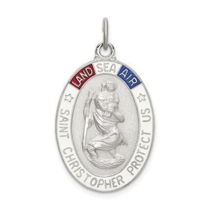 Sterling Silver Satin/Polished/D/C Enamel St Christopher Medal