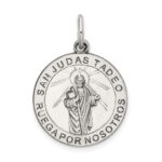 Sterling Silver Satin Antiqued Spanish St. Jude Thaddeus Medal Pendant