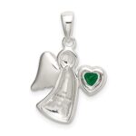 Sterling Silver Angel w/Dark Green CZ Heart Pendant - Image 3