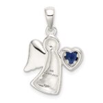 Sterling Silver Angel w/Dark Blue CZ Heart Pendant - Image 3