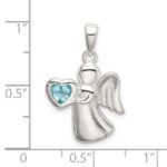 Sterling Silver Angel w/Light Blue CZ Heart Pendant - Image 4