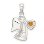 Sterling Silver Angel w/Yellow CZ Heart Pendant - Image 3