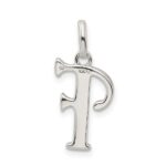 Sterling Silver Polished Glitter Enamel Letter F Initial Charm - Image 4