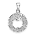Sterling Silver Rhodium-plated Enamel Glitter Fabric Apple Cut-out Pendant