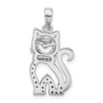Sterling Silver Rhodium-plated CZ Cat Pendant - Image 3