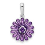 Sterling Silver Rhodium-plated Amethyst and Enamel Pendant