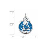 Sterling Silver Rhod-pltd Blue Enamel Santa w/Reindeer Circle Pendant - Image 3