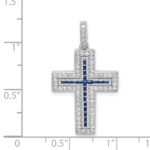 Sterling Silver Rhodium-plated CZ & Lab Cr. Blue Spinel Cross Pendant - Image 4