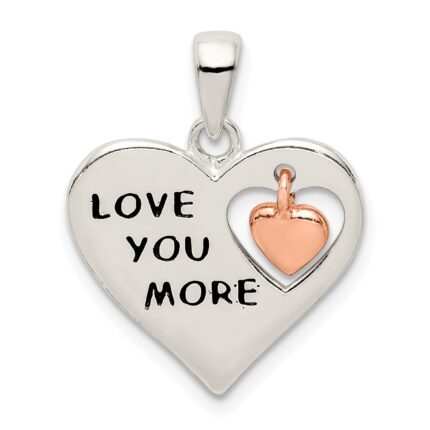 Sterling Silver & Rose Enamel LOVE YOU MORE Heart Pe