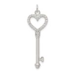 Sterling Silver CZ Heart Key Pendant