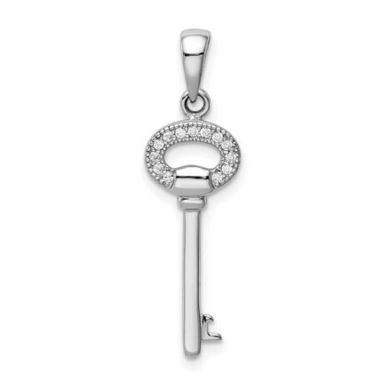Sterling Silver Rhodium-Plated CZ Key Pendant