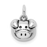 Sterling Silver Rhodium-plated Antiqued Pig Head Pendant