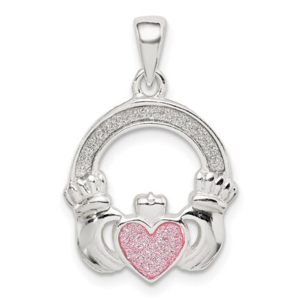 Sterling Silver Glitter Infused Claddagh Pendant