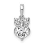 Sterling Silver Rhodium Plated CZ Owl Pendant